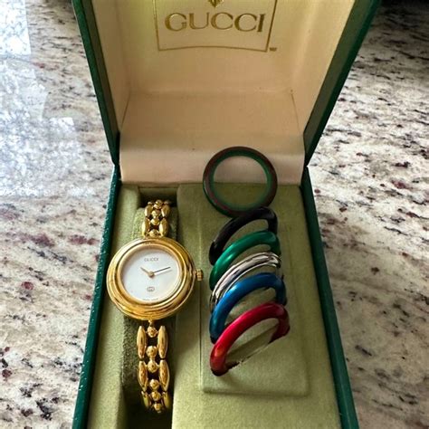 vintage interchangeable gucci watch|gucci watch with interchangeable bezels.